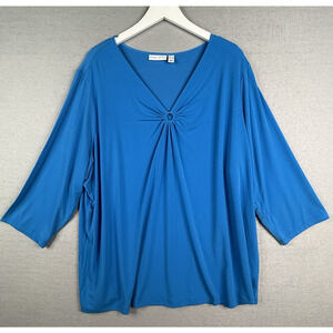 Susan Graver Liquid Knit Tunic Womens 3x Ruched Front Tunic Blue Stretchy Mature